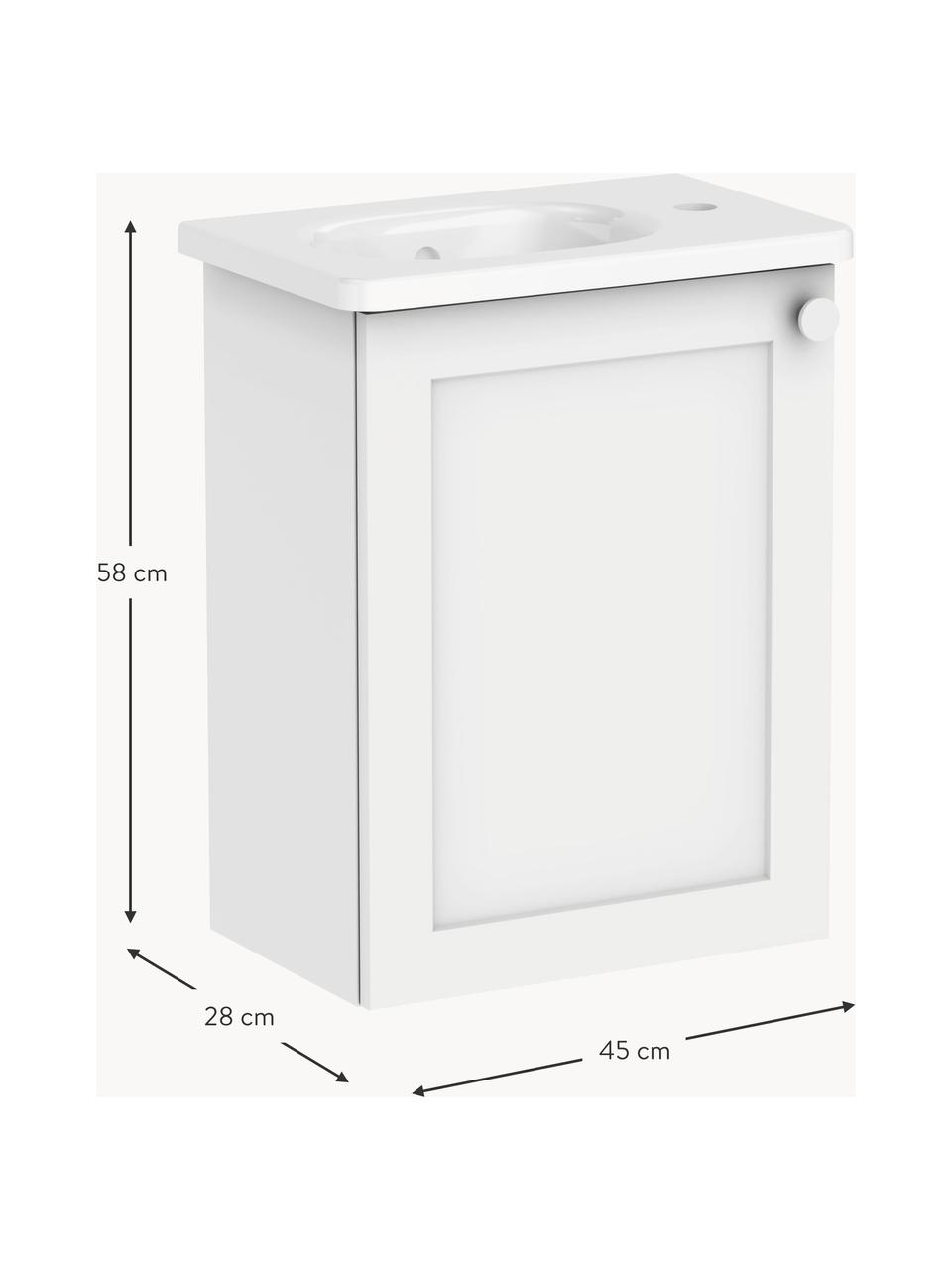 Lavabo con mobiletto Rafaella, larg. 45 cm, sinistra, Manico: alluminio rivestito, Bianco, Larg. 45 x Alt. 58 cm