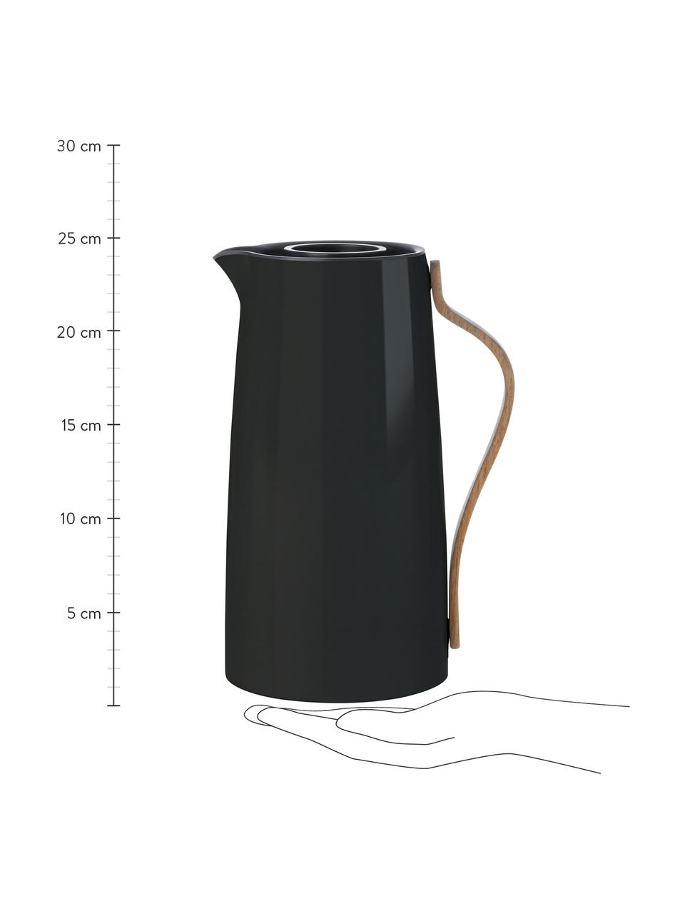 Isolierkanne Emma, 1.2 L, Korpus: Edelstahl, Beschichtung: Emaille, Griff: Buchenholz, Schwarz, glänzend, 1.2 L