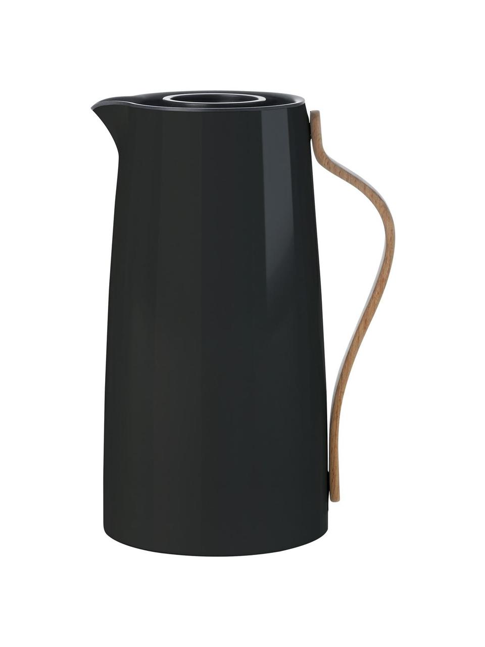Isolierkanne Emma, 1.2 L, Korpus: Edelstahl, Beschichtung: Emaille, Griff: Buchenholz, Schwarz, glänzend, 1.2 L