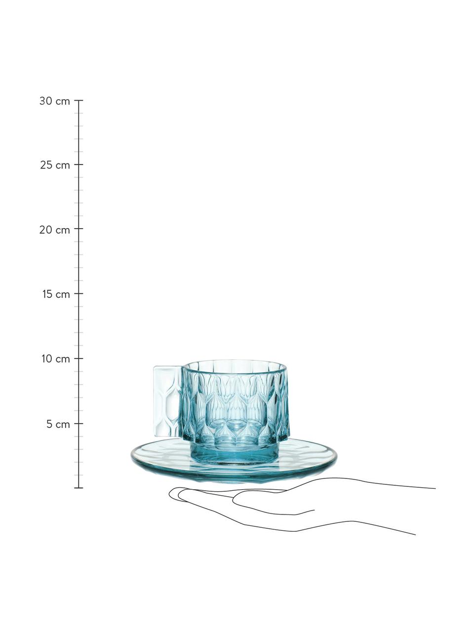 Šálky na kávu s podšálky se strukturálním vzorem Jellies, 4 ks, Umělá hmota, Světle modrá, transparentní, Ø 6 x V 7 cm, 90 ml