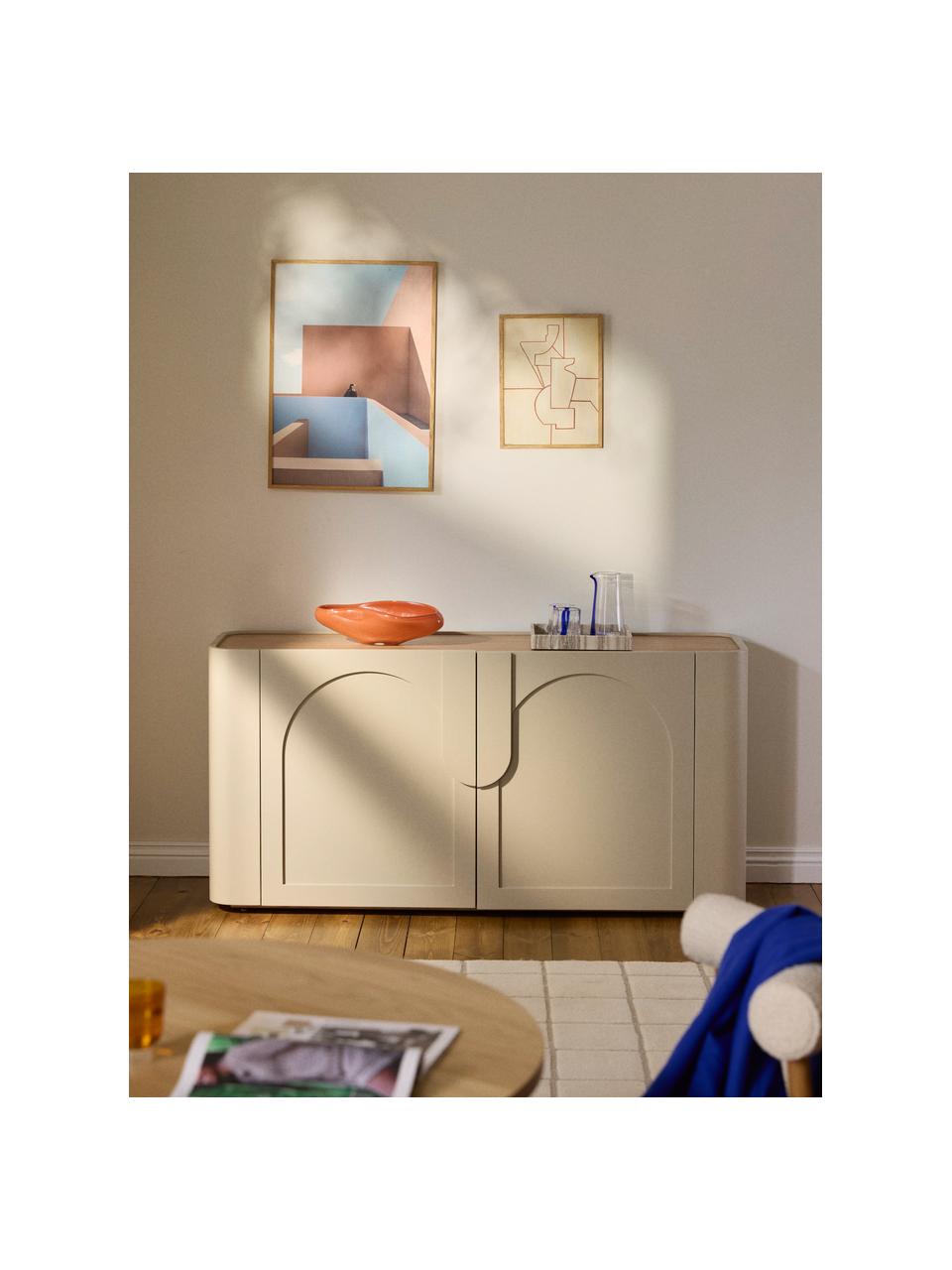 Sideboard Jodie, Gestell: Massives Eschenholz Diese, Hellbeige, Eschenholz, B 160 x H 79 cm