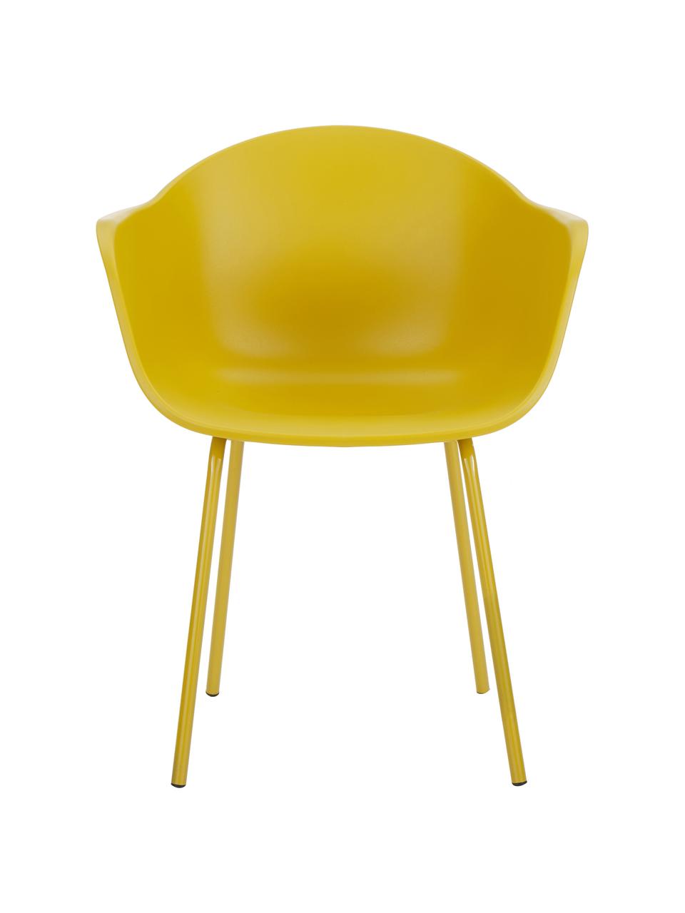 Silla de plático con reposabrazos Claire, Asiento: plástico, Patas: metal con pintura en polv, Amarillo, An 60 x F 54 cm