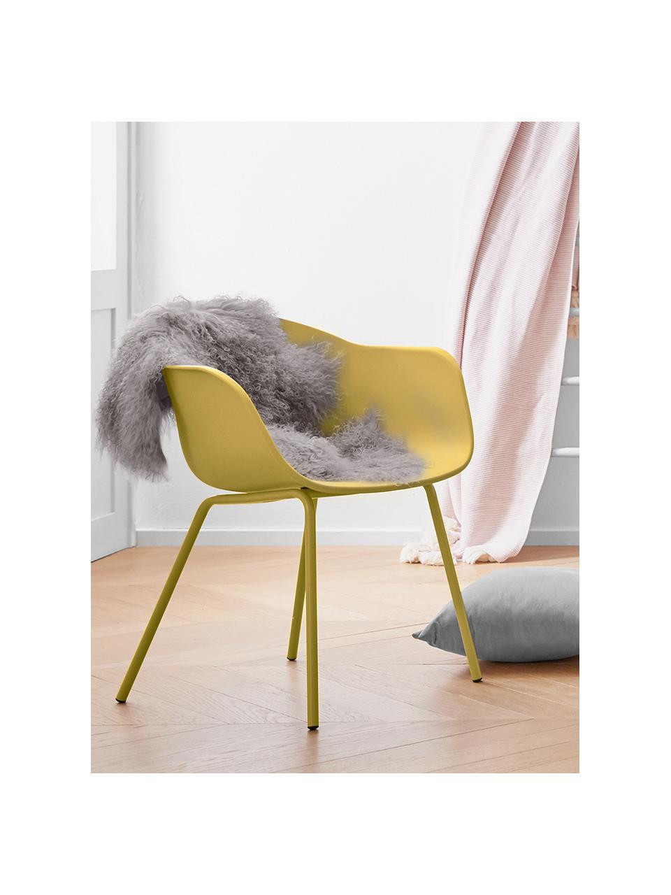 Silla de plático con reposabrazos Claire, Asiento: plástico, Patas: metal con pintura en polv, Amarillo, An 60 x F 54 cm