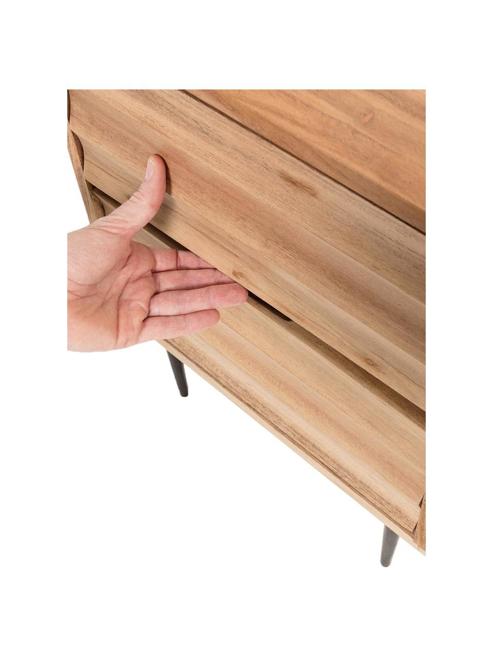 Holz-Nachttisch Delsie mit Schubladen, Holz, Metall, Beige, Schwarz, B 40 x H 55 cm