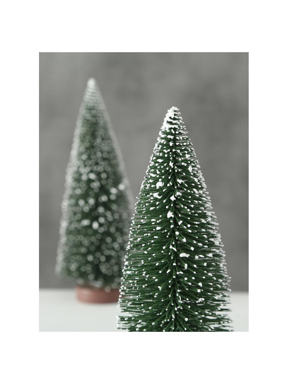 Piezas decorativas pinos Tarvo, 2 uds., Plástico, Verde oscuro, blanco, turrón, Ø 9 x Al 22 cm