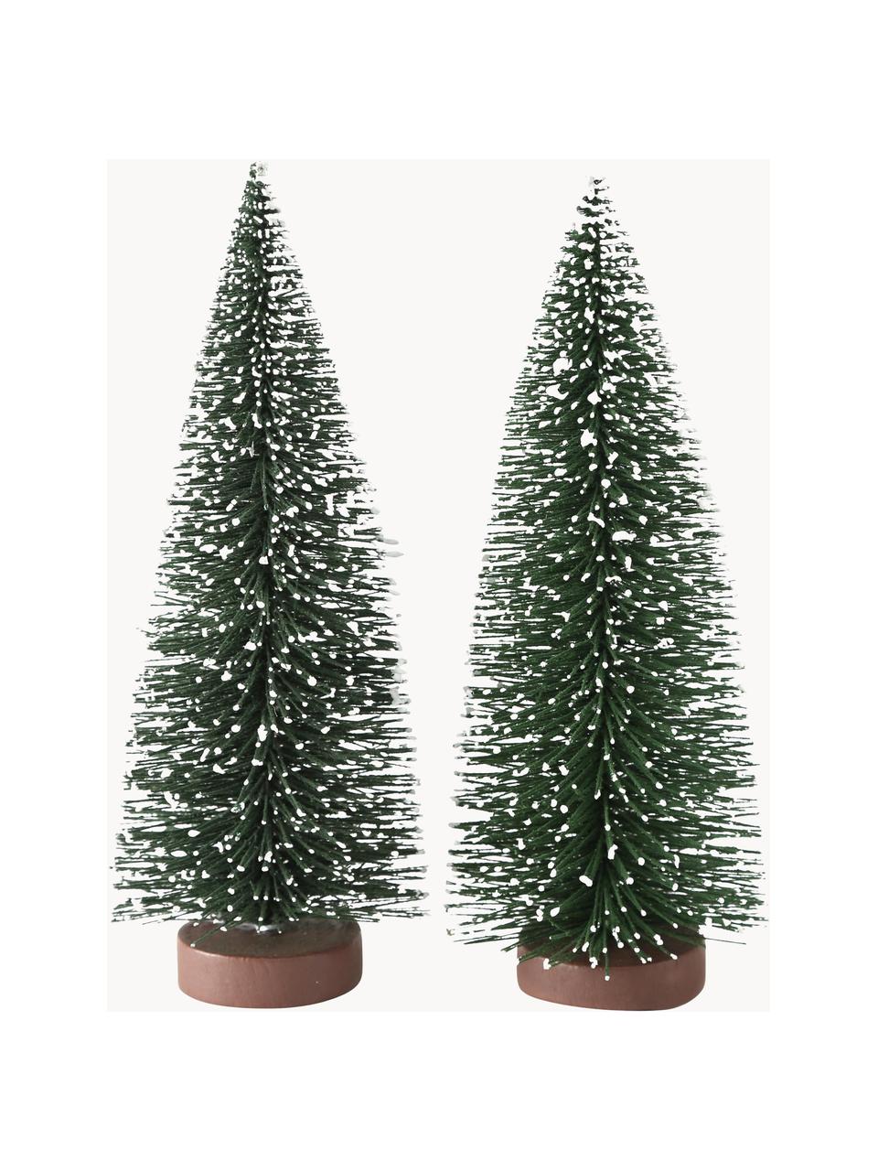 Sapins de Noël décoratifs Tarvo, 2 élém., Plastique, Vert, blanc, brun, Ø 9 x haut. 22 cm