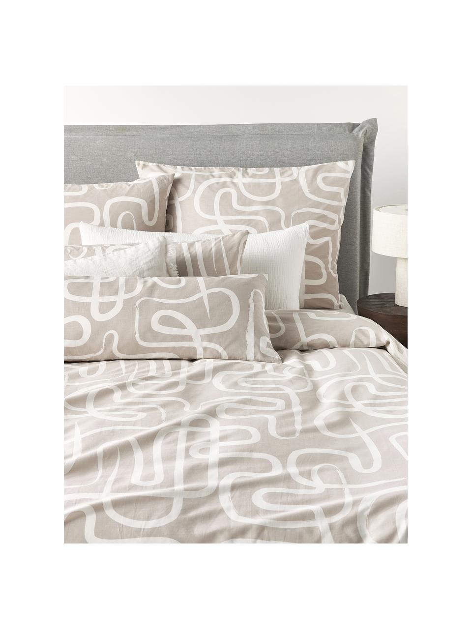 Funda nórdica de algodón Malu, Beige claro, blanco, Cama 90 cm (155 x 220 cm)