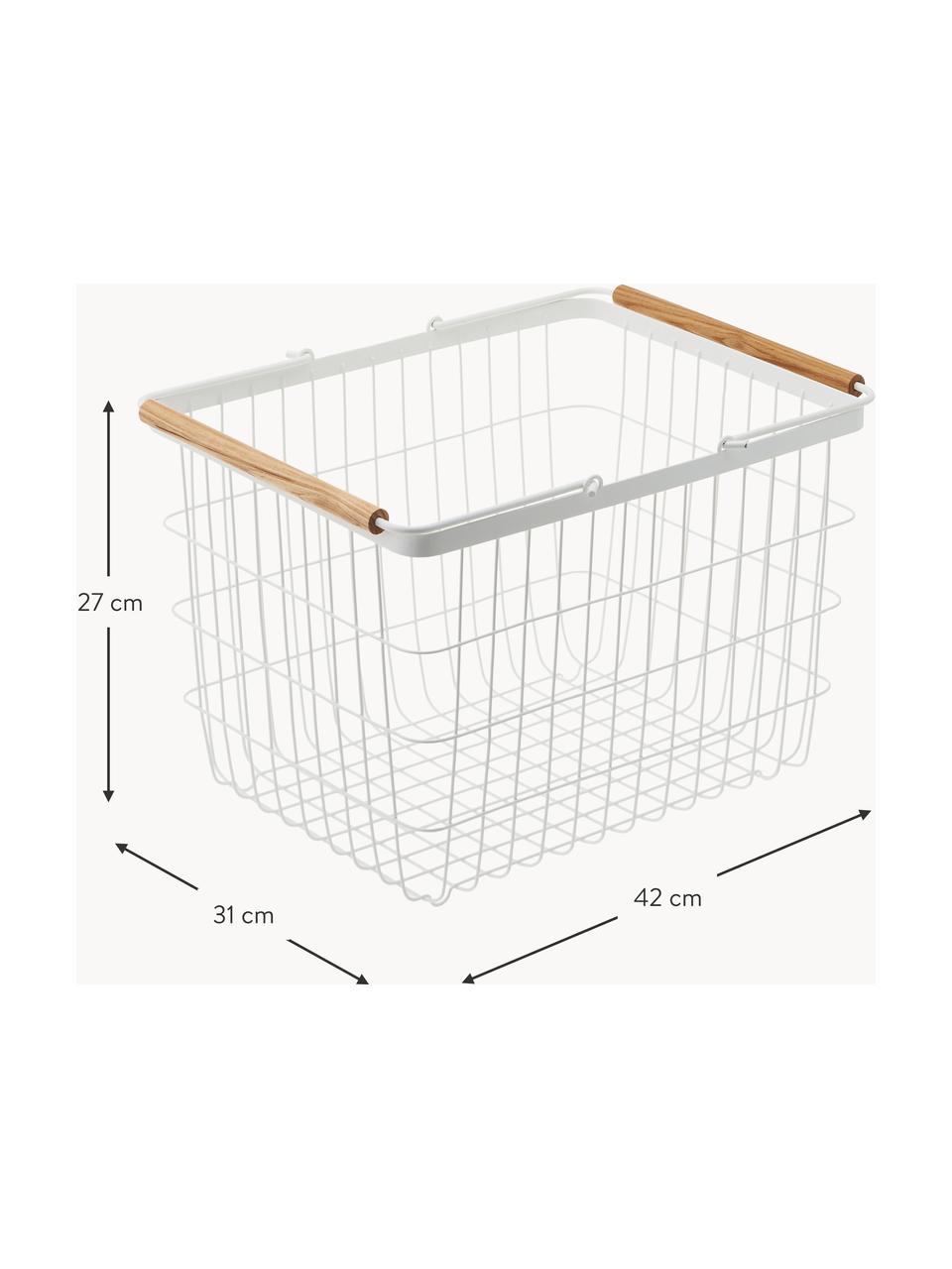 Opbergmand Tosca, Mand: gelakt staal, Handvatten: hout, Wit, helder hout, B 42 x H 27 cm