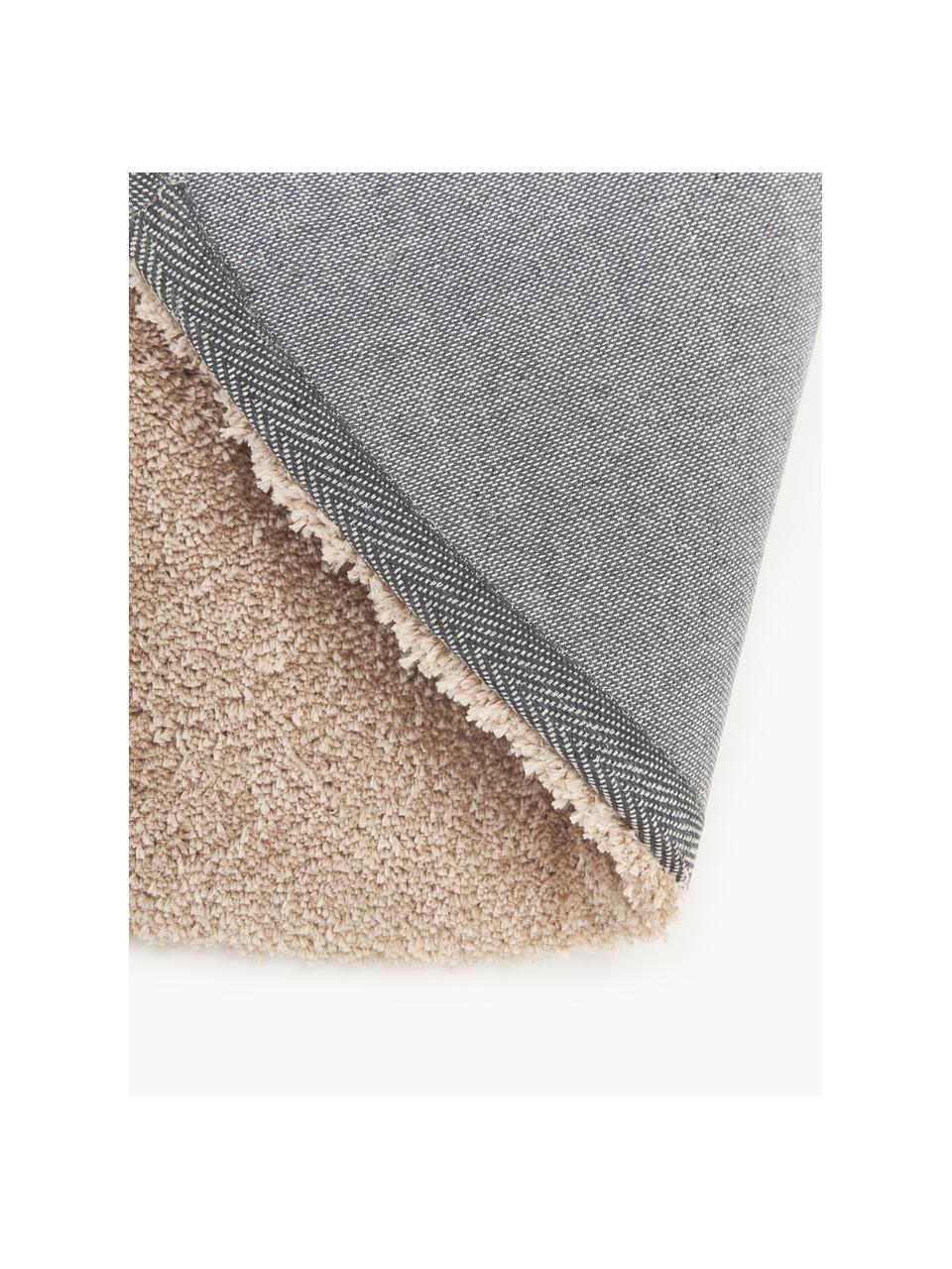 Pluizig rond hoogpolig vloerkleed Leighton, Bovenzijde: microvezels (100% polyest, Onderzijde: 70% polyester, 30% katoen, Beige, Ø 200 cm (maat L)