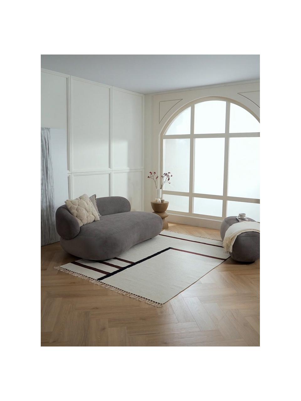 Tapis kilim tissé main Wyoming, 100 % coton bio, certifié GOTS, Blanc crème, noir, brun, larg. 80 x long. 150 cm (taille XS)