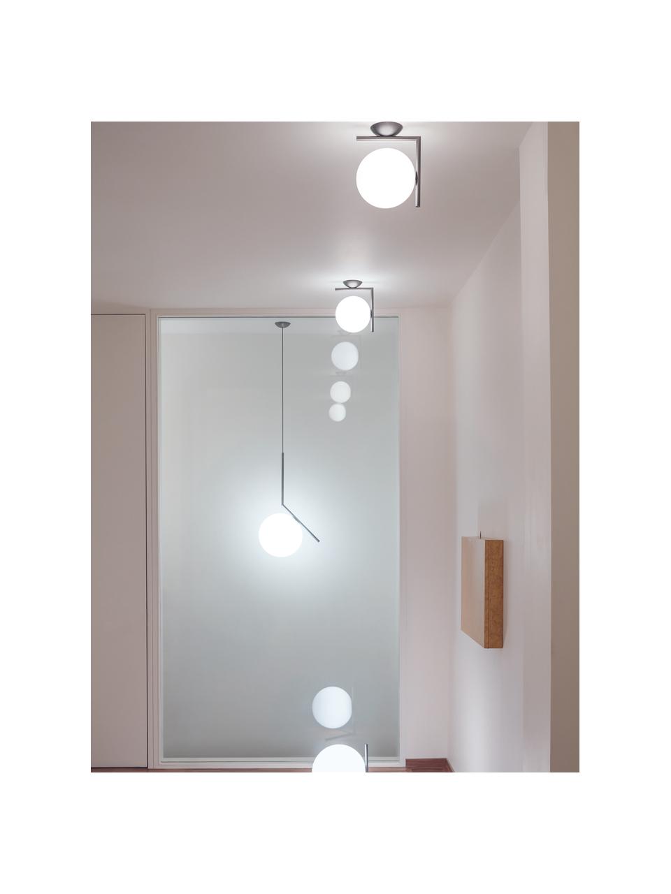 Mundgeblasene Pendelleuchte IC Lights, H 70 cm, Lampenschirm: Glas, Silberfarben glänzend, Weiß, B 36 x H 70 cm