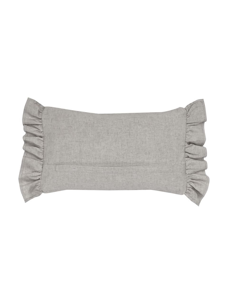 Housse de coussin rectangulaire avec volants Colette, 60 % polyester, 25 % coton, 15 % lin, Gris, larg. 30 x long. 50 cm