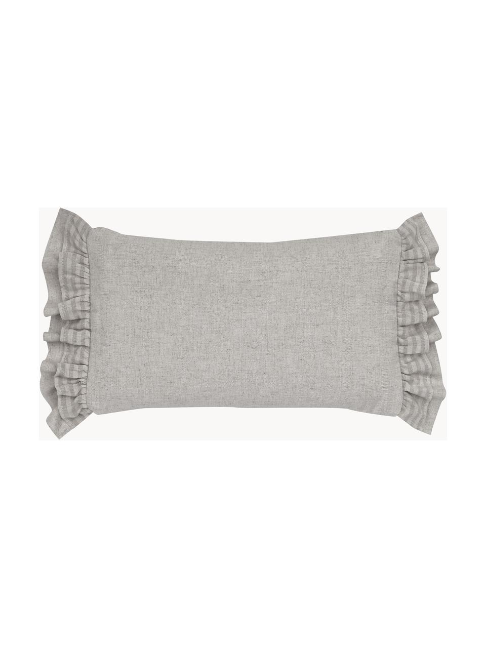 Housse de coussin rectangulaire avec volants Colette, 60 % polyester, 25 % coton, 15 % lin, Gris, larg. 30 x long. 50 cm