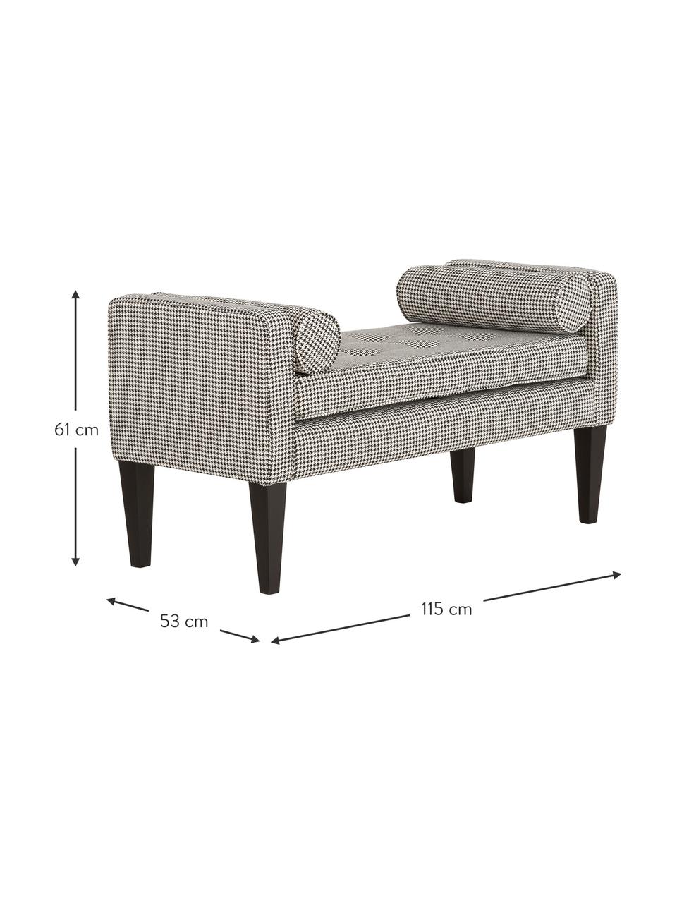 Panca con cuscino Mia, Rivestimento: 67% polipropilene, 33% po, Gambe: legno di betulla, vernici, Sottostruttura: truciolato e legno di pin, Rivestimento: nero, bianco Gambe: nero, Larg. 115 x Alt. 61 cm