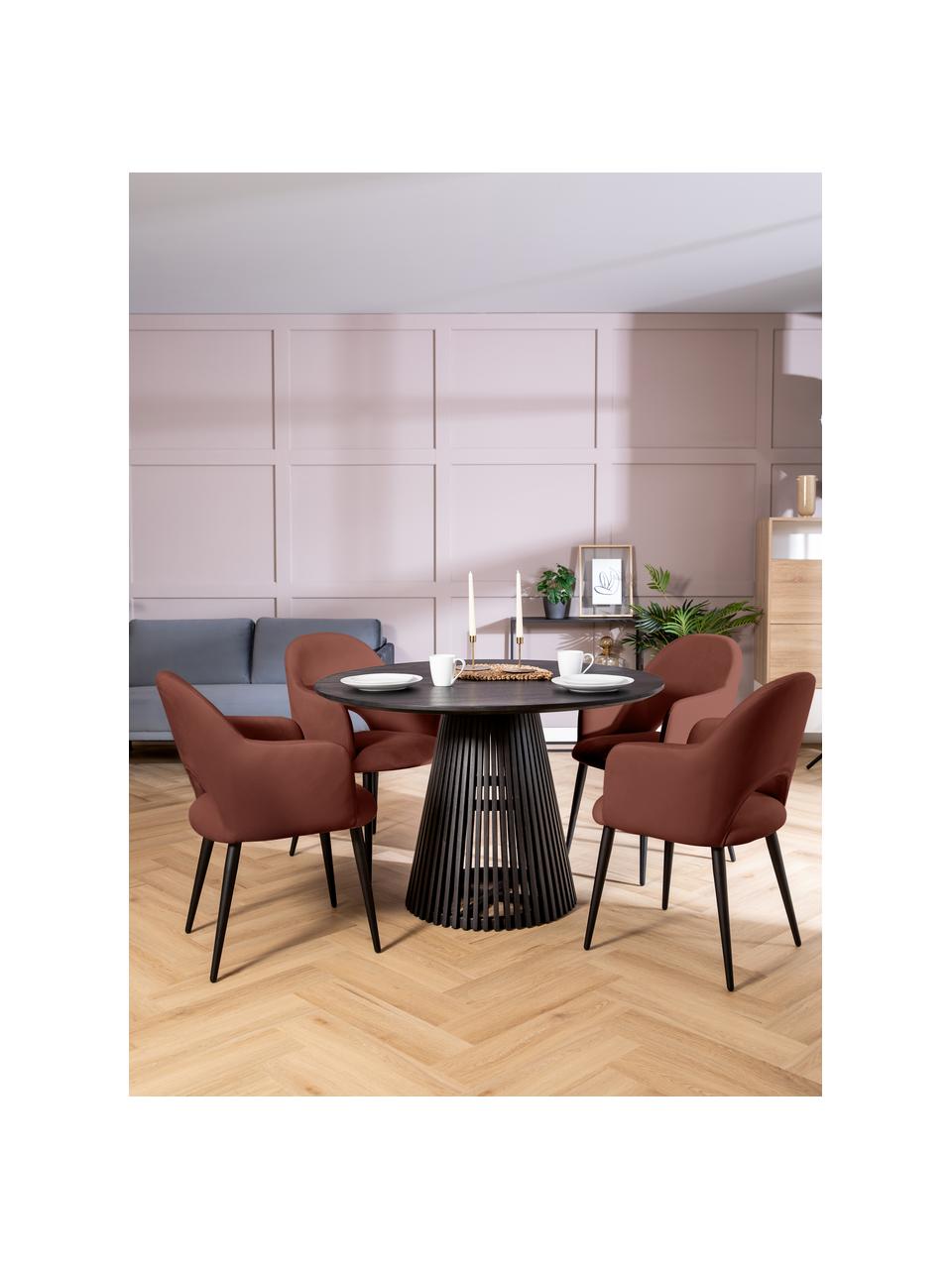 Krzesło z podłokietnikami z aksamitu Rachel, Tapicerka: aksamit (wysokiej jakości, Nogi: metal malowany proszkowo, Brązowy aksamit, S 55 x G 65 cm