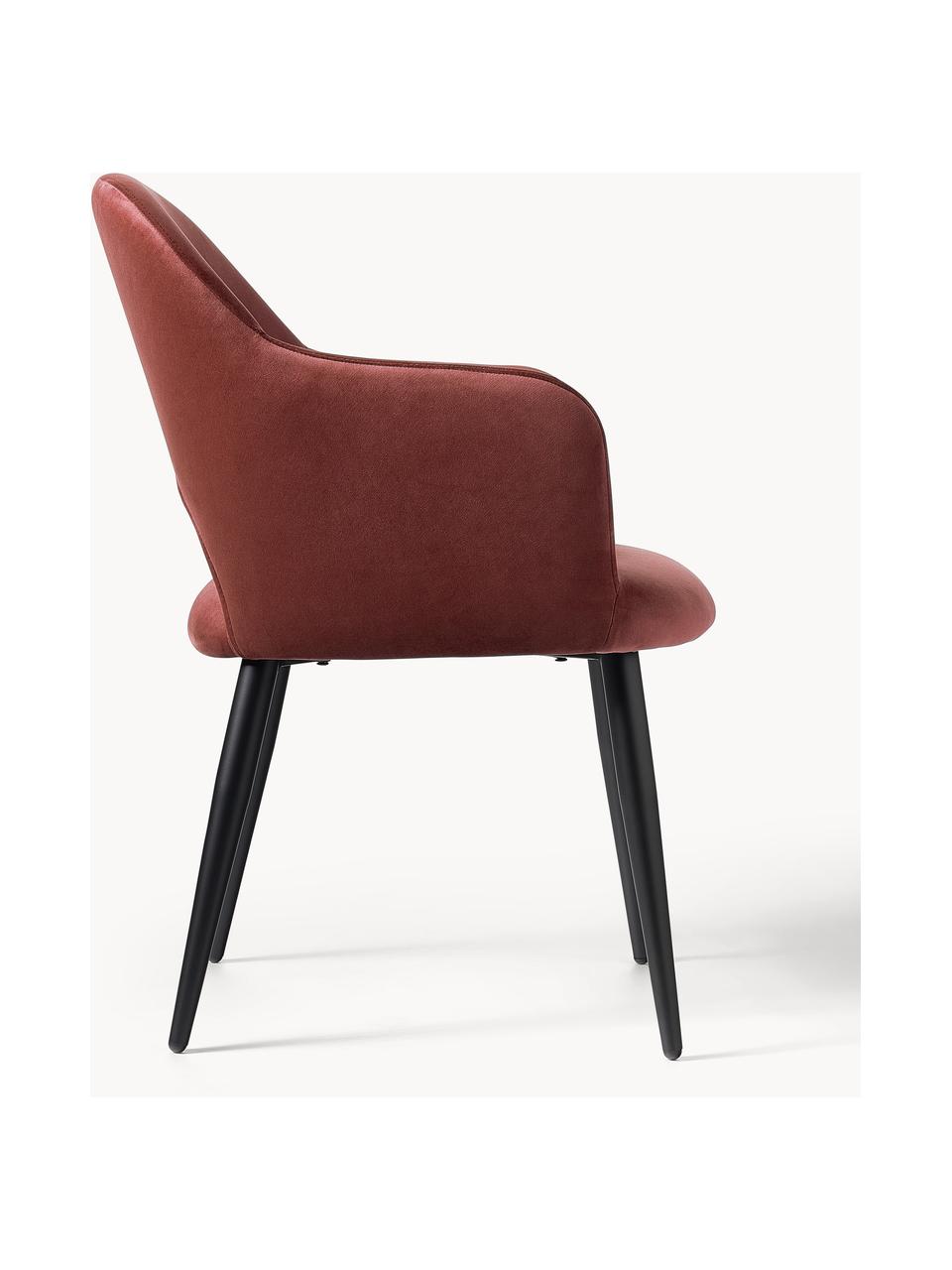 Sametová židle s područkami Rachel, Rezavě červená, Š 55 cm, H 65 cm