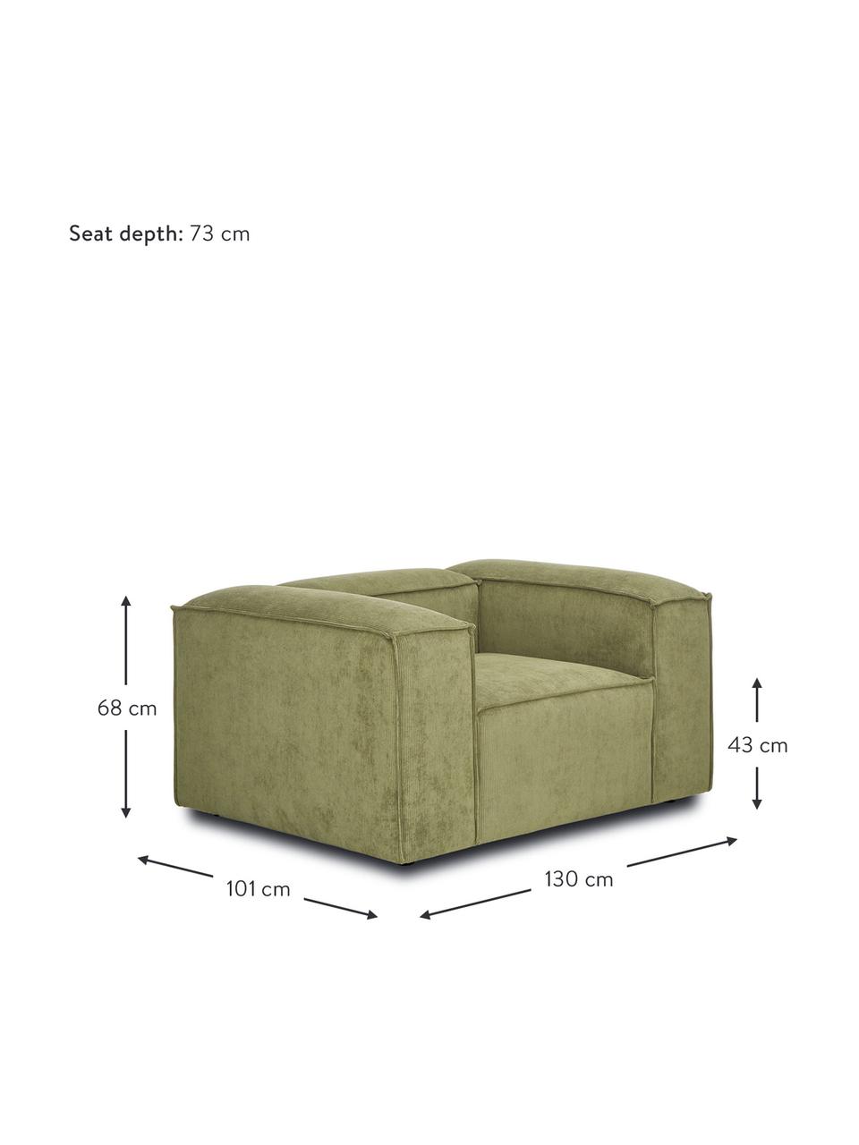 Fauteuil en velours côtelé Lennon, Velours côtelé vert, larg. 130 x prof. 101 cm