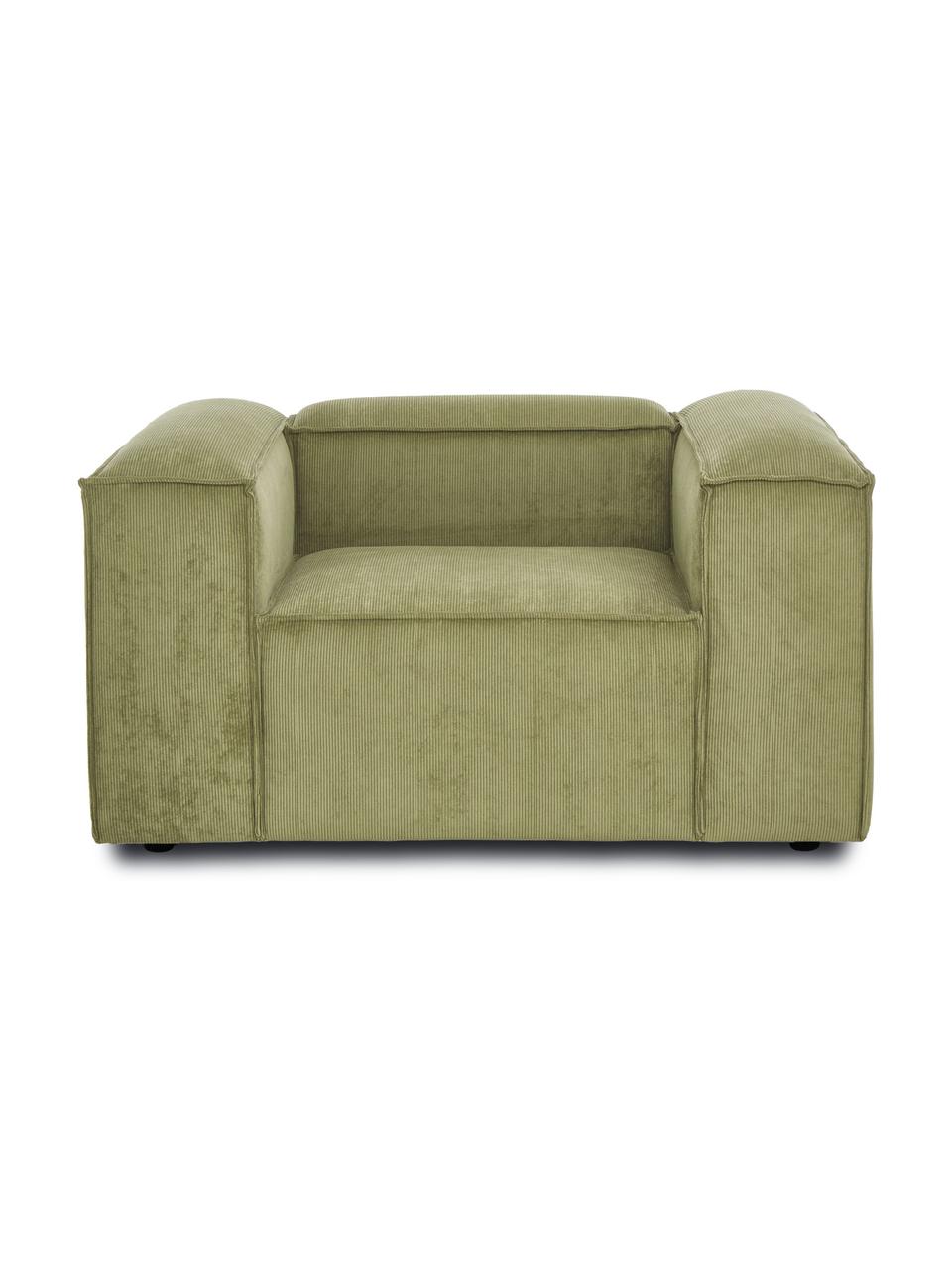 Sillón de pana Lennon, Tapizado: pana (92% poliéster, 8% p, Estructura: madera de pino maciza, ma, Patas: plástico Las patas están , Pana verde, An 130 x F 101 cm