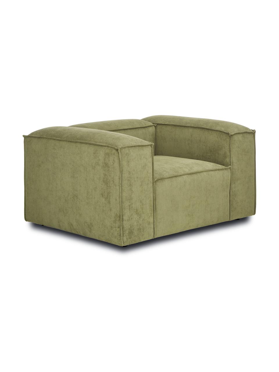 Sessel Lennon aus Cord, Bezug: Cord (92% Polyester, 8% P, Gestell: Massives Kiefernholz, FSC, Beine: Kunststoff, Cord Grün, B 130 x T 101 cm