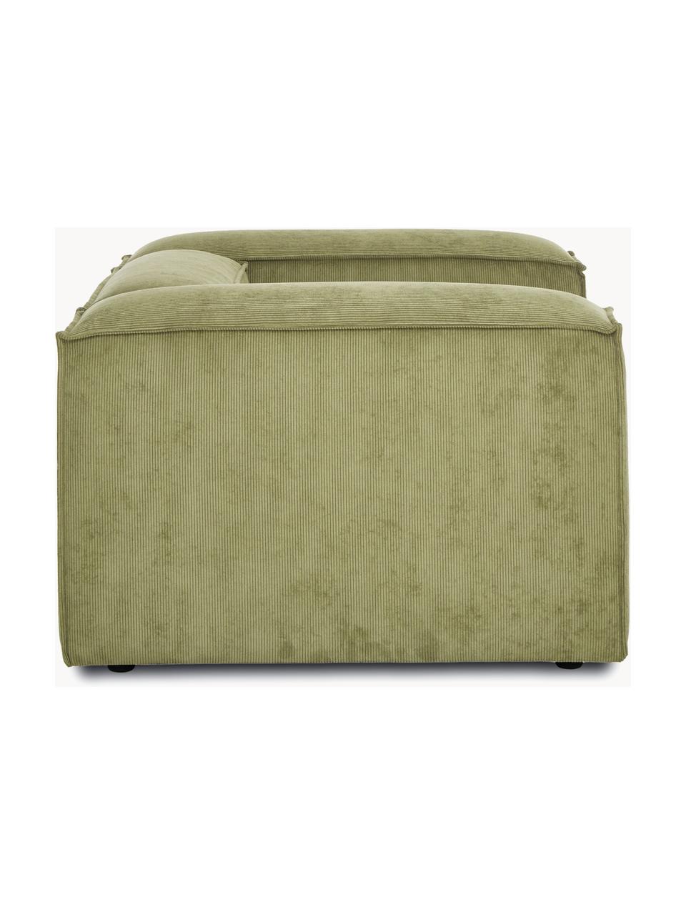 Fauteuil Lennon van corduroy, Bekleding: corduroy (92% polyester, , Frame: massief grenenhout, multi, Poten: kunststof Dit product is , Corduroy olijfgroen, B 130 x H 101 cm