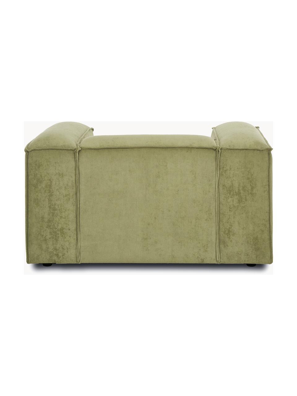 Fauteuil Lennon van corduroy, Bekleding: corduroy (92% polyester, , Frame: massief grenenhout, multi, Poten: kunststof Dit product is , Corduroy olijfgroen, B 130 x H 101 cm