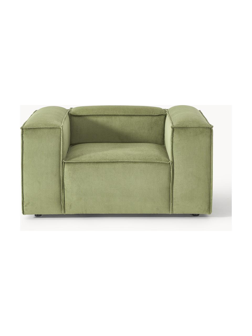 Fauteuil en velours côtelé Lennon, Velours côtelé vert olive, larg. 130 x prof. 101 cm