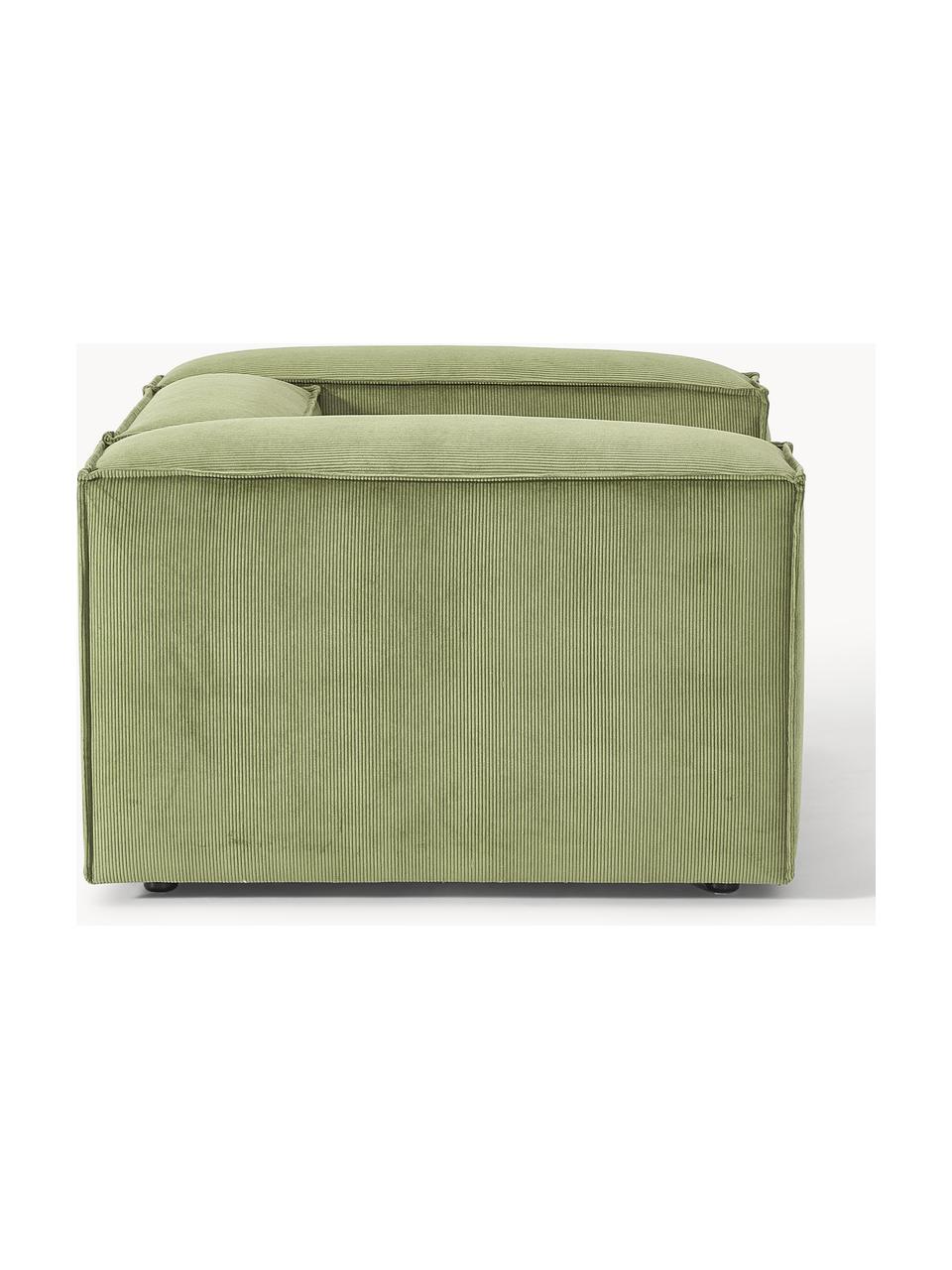 Fauteuil Lennon van corduroy, Bekleding: corduroy (92% polyester, , Frame: massief grenenhout, multi, Poten: kunststof Dit product is , Corduroy olijfgroen, B 130 x H 101 cm