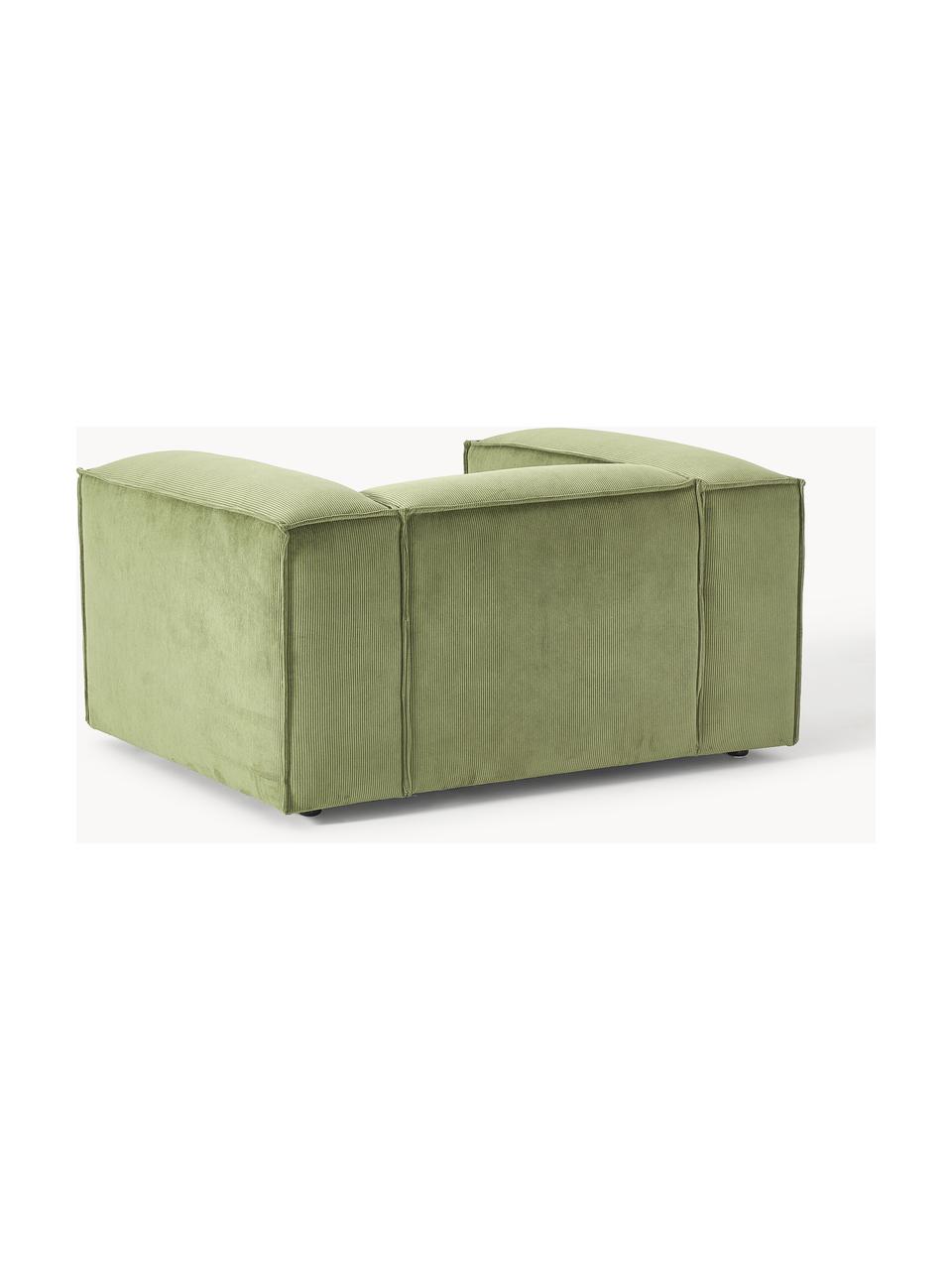 Fauteuil en velours côtelé Lennon, Velours côtelé vert olive, larg. 130 x prof. 101 cm