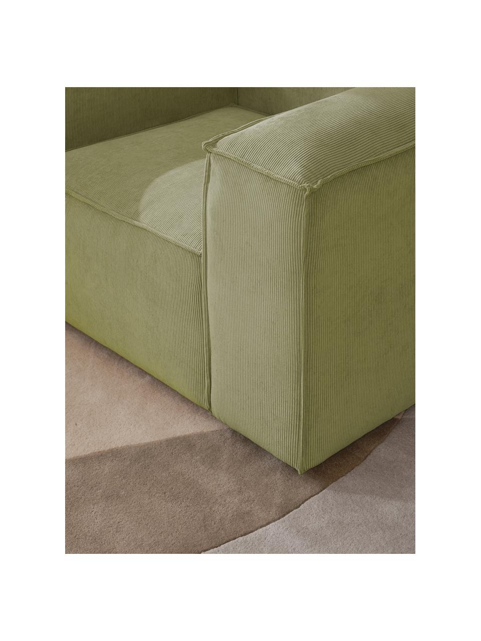 Fauteuil Lennon van corduroy, Bekleding: corduroy (92% polyester, , Frame: massief grenenhout, multi, Poten: kunststof Dit product is , Corduroy olijfgroen, B 130 x H 101 cm