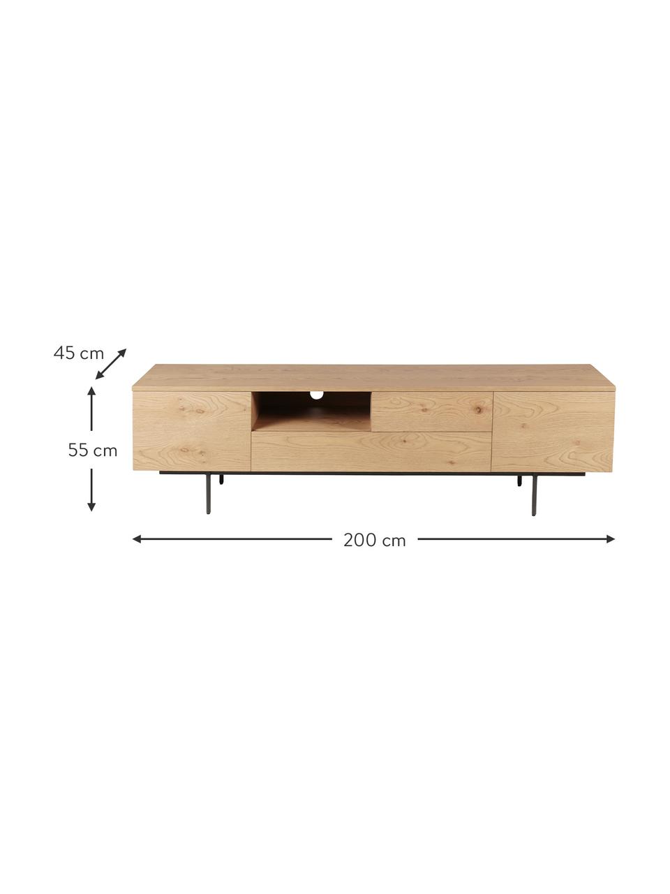 Mueble TV Allure, Estructura: aglomerado chapado en mad, Patas: metal pintado, Madera, An 200 x Al 55 cm