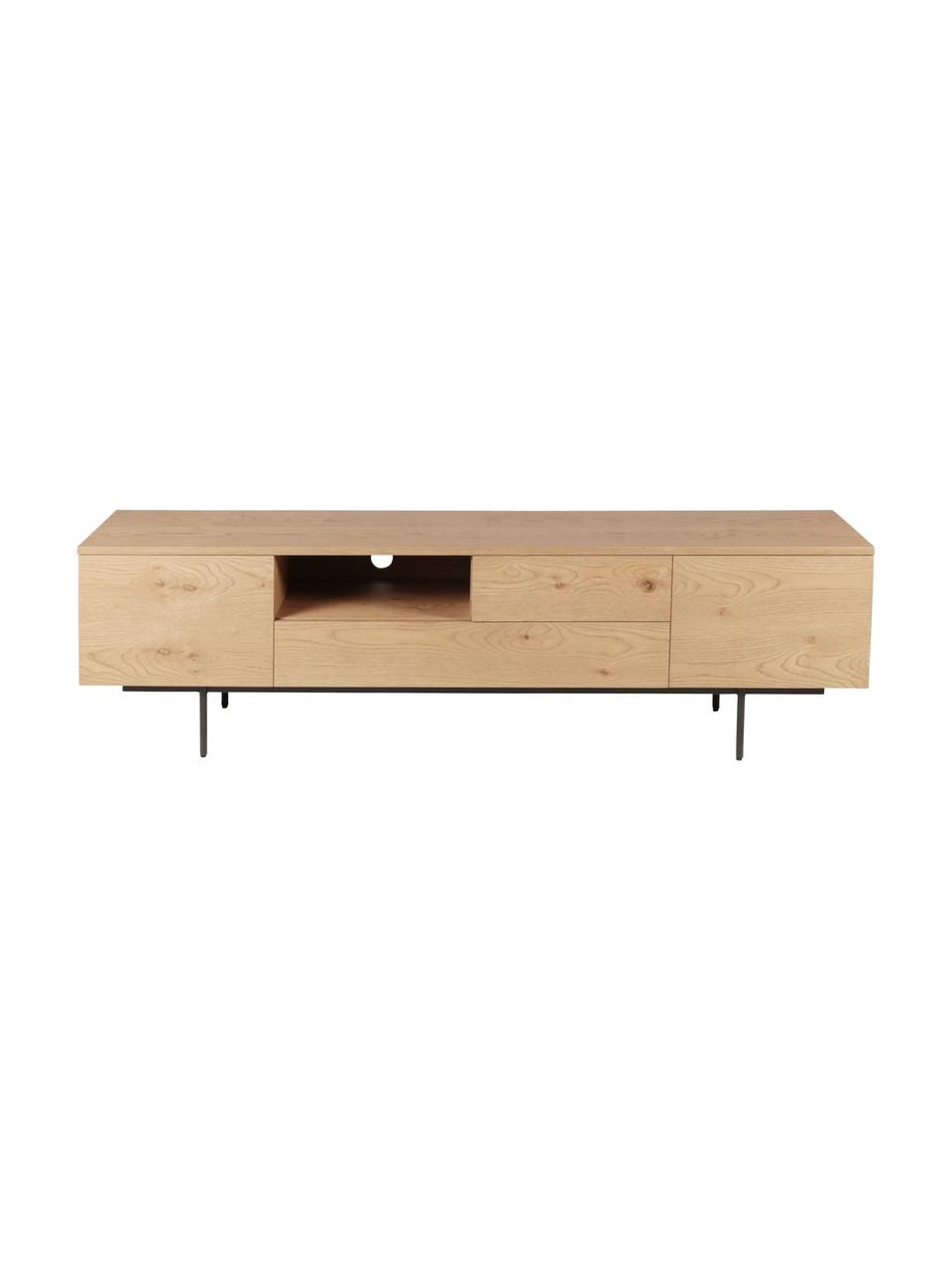TV stolek se zásuvkami a dvířky z dubové dýhy Allure, Dřevo, Š 200 cm, V 55 cm
