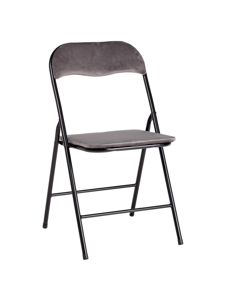 Krzesło składane z aksamitu Amal, Tapicerka: aksamit poliestrowy, Stelaż: metal malowany proszkowo, Szary, S 44 x G 44 cm