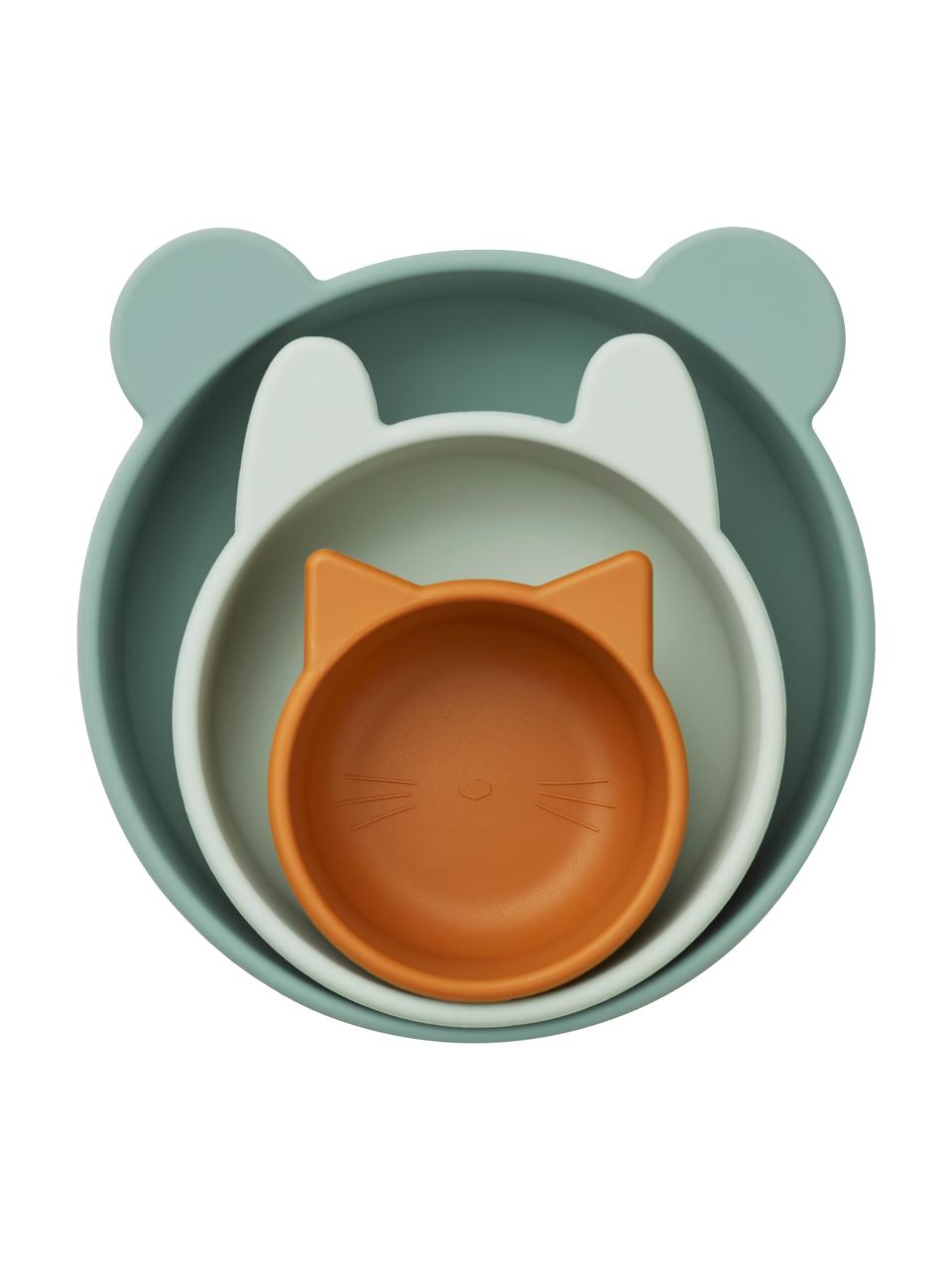 Schalenset Eddie, 3-delig, 100% siliconen, Groen, pastelgroen, oranje, Set met verschillende formaten