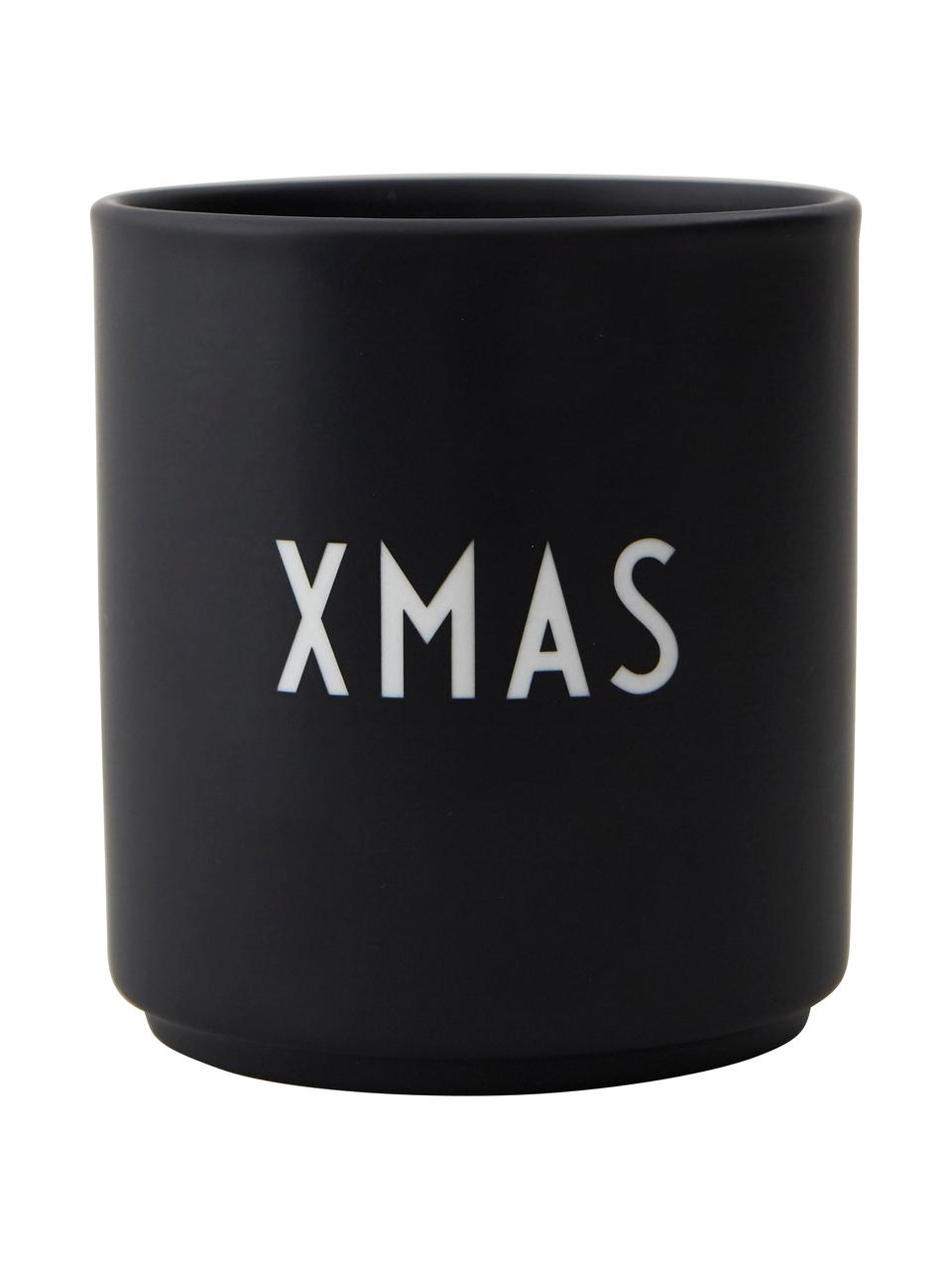 Design Becher Favourite XMAS in Schwarz mit Schriftzug, Fine Bone China (Porzellan), Schwarz, Weiß, Ø 8 x H 9 cm