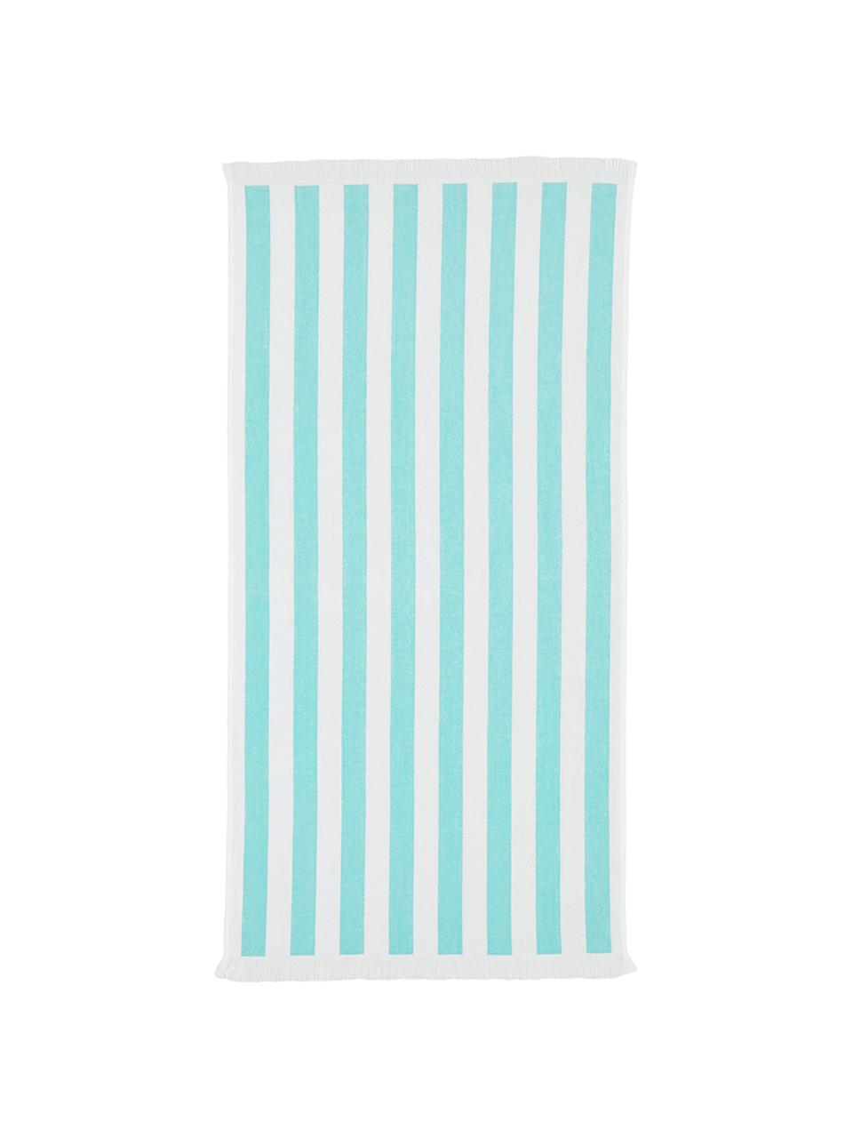 Gestreepte strandlaken Mare met franjes, 100% katoen
Lichte kwaliteit 380 g/m², Turquoise, wit, B 80 x L 160 cm