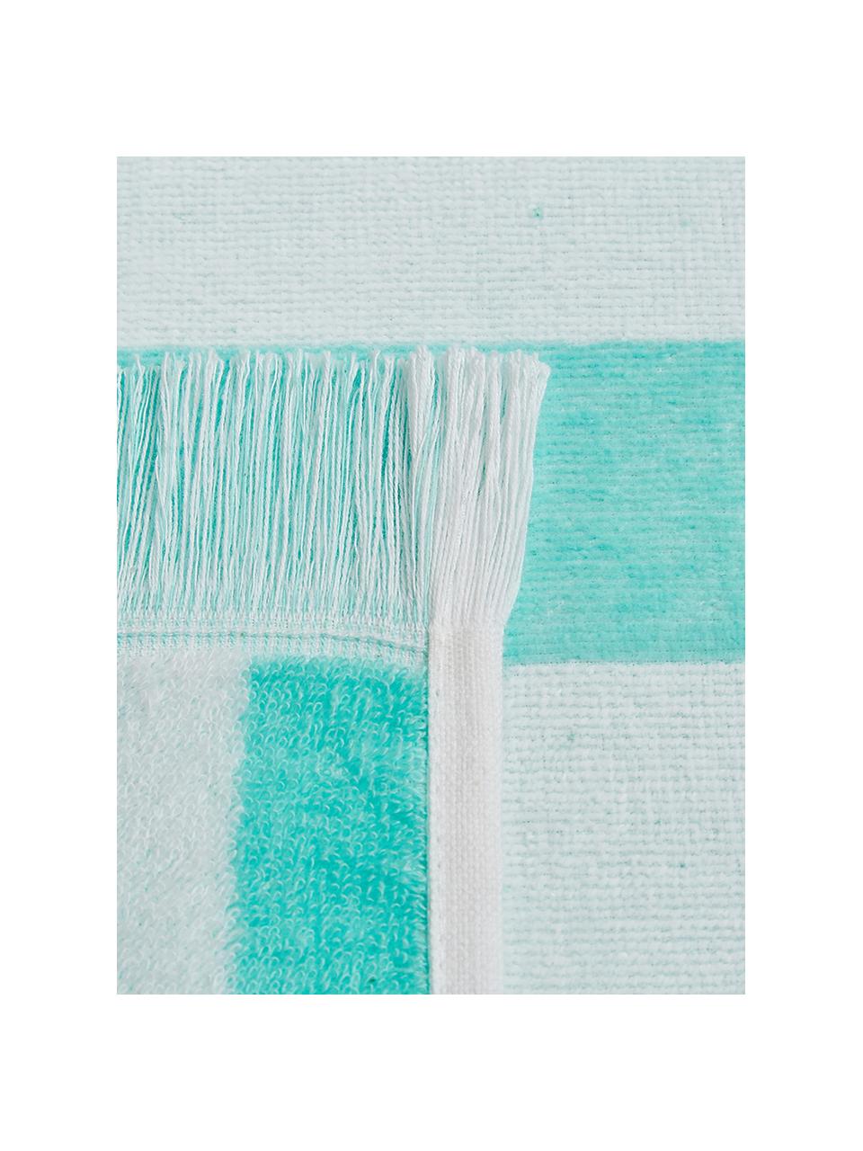 Gestreepte strandlaken Mare met franjes, 100% katoen
Lichte kwaliteit 380 g/m², Turquoise, wit, B 80 x L 160 cm