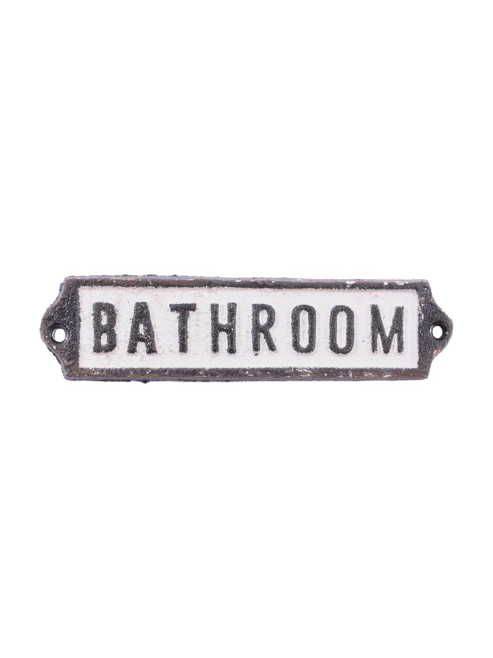 Wandschild Bathroom, Metall, beschichtet, Schwarz, Weiss, 14 x 3 cm