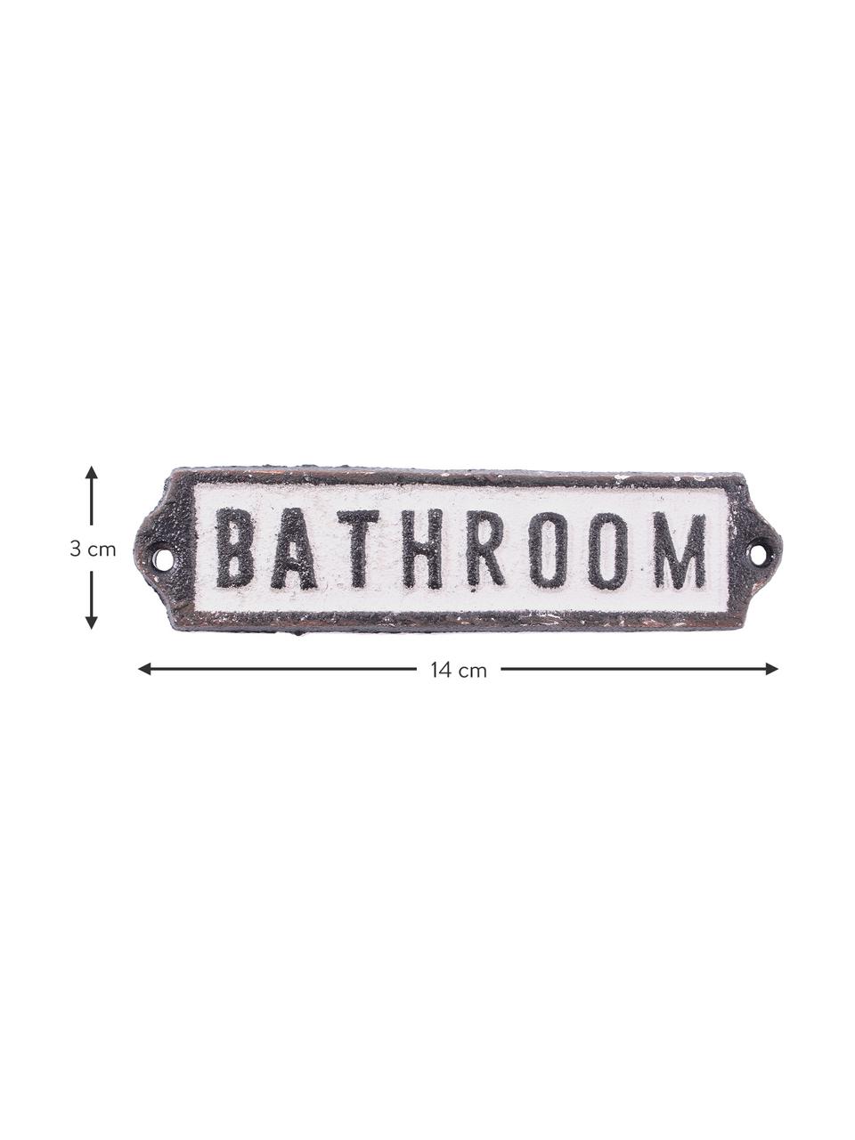 Insegna a muro Bathroom, Metallo rivestito, Nero, bianco, Larg. 14 x Alt. 3 cm