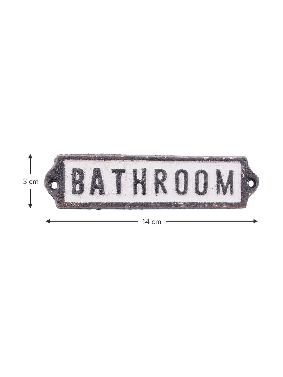 Wandbord Bathroom, Gecoat metaal, Zwart, wit, 14 x 3 cm