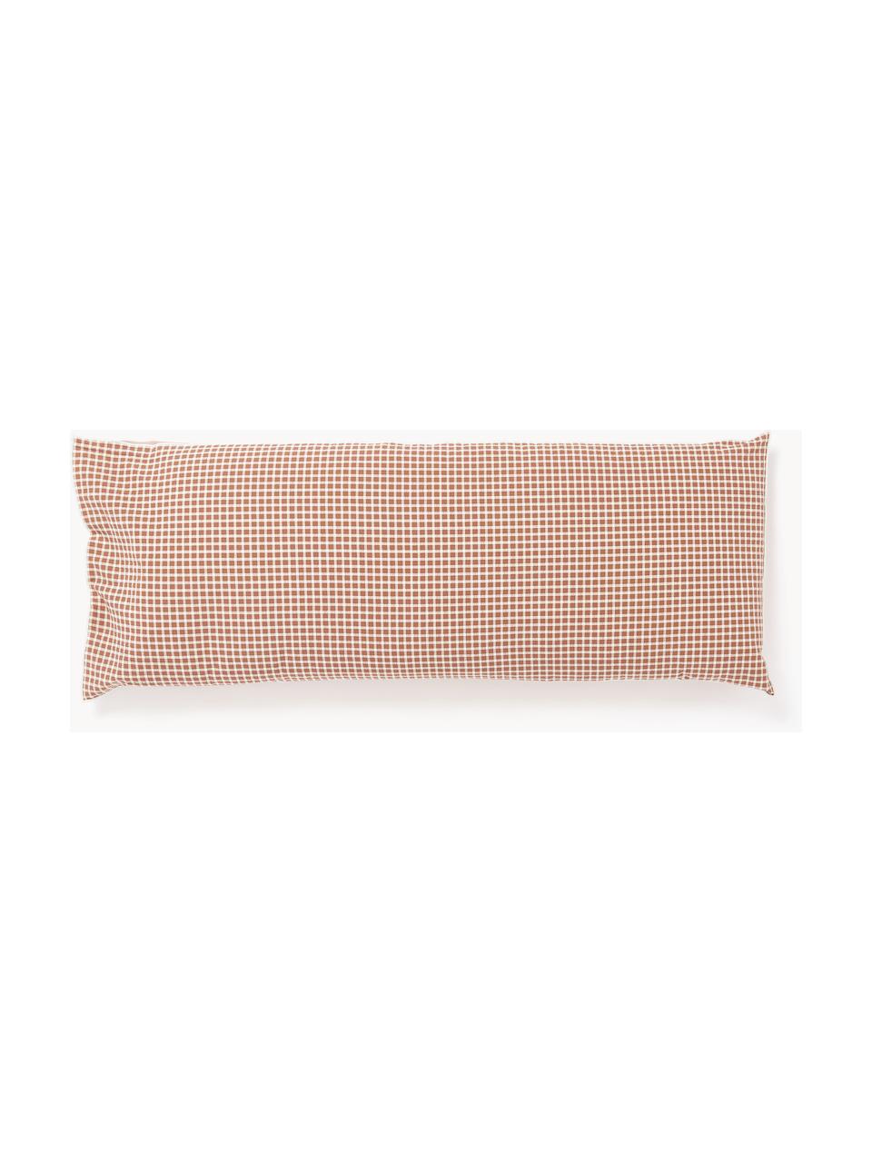 Funda de almohada de sirsaca con ribete Davey, Terracota, blanco, An 45 x L 110 cm