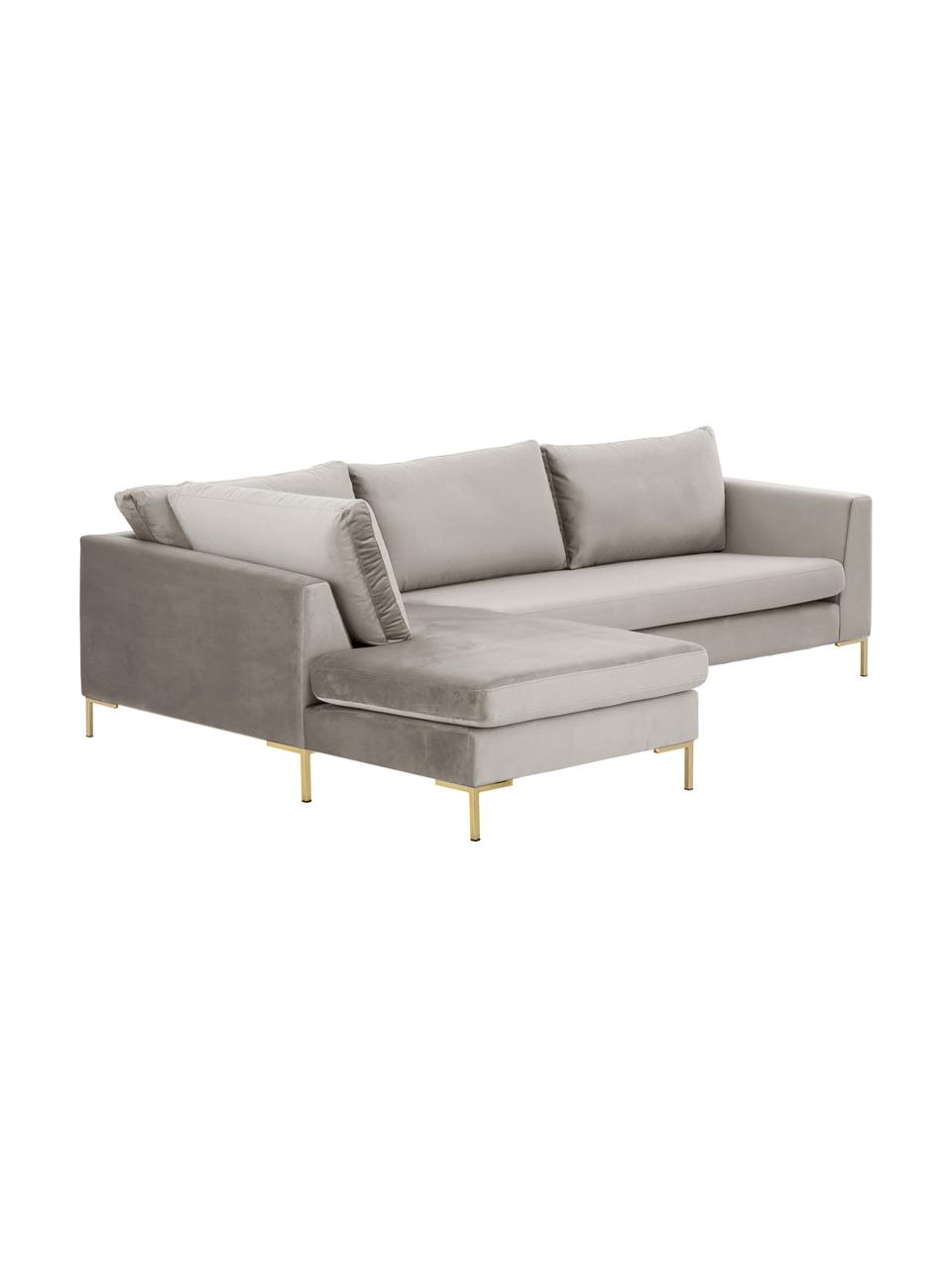 Samt-Ecksofa Luna, Bezug: Samt (Polyester) Der hoch, Gestell: Massives Buchenholz, Füße: Metall, galvanisiert, Samt Greige, B 280 x T 184 cm, Eckteil links