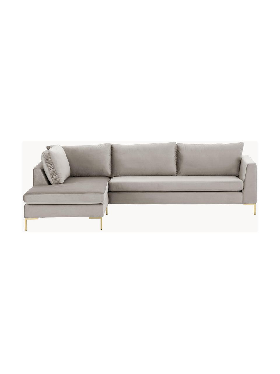 Samt-Ecksofa Luna, Bezug: Samt (100 % Polyester), O, Gestell: Massives Buchenholz, Schi, Füße: Metall, galvanisiert Das , Samt Greige, B 280 x T 184 cm, Eckteil links