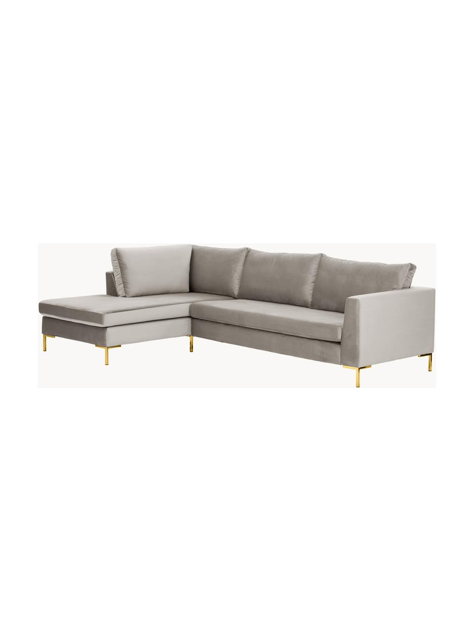 Samt-Ecksofa Luna, Bezug: Samt (100 % Polyester), O, Gestell: Massives Buchenholz, Schi, Füße: Metall, galvanisiert Das , Samt Greige, B 280 x T 184 cm, Eckteil links