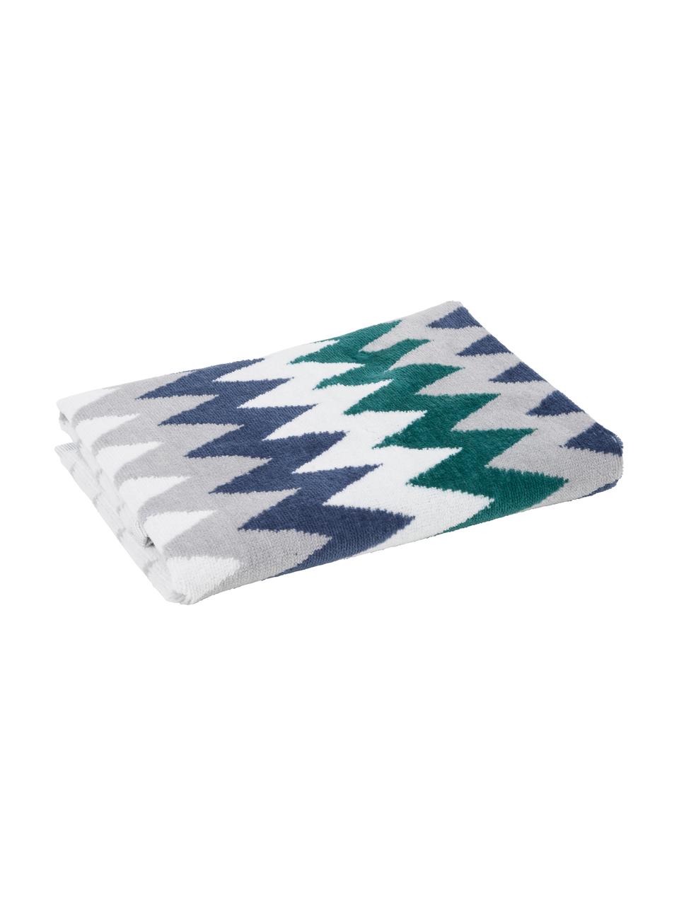 Handdoek Hanneke met zigzag patroon, Katoen, Blauw, grijs, wit, groen, Gastendoekje