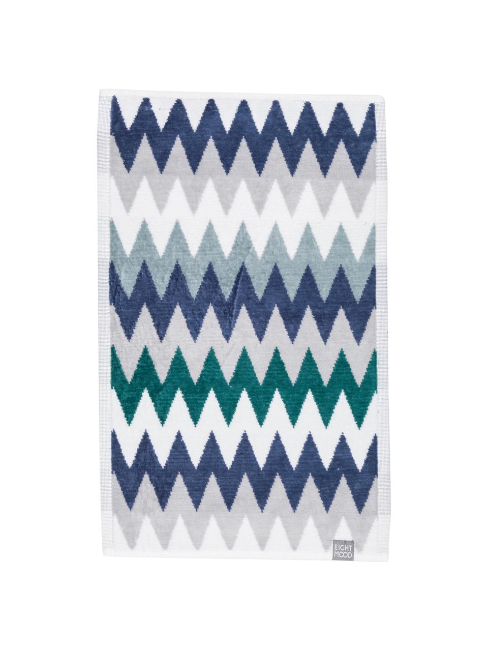 Asciugamano con motivo a zigzag Hanneke, Cotone, Blu, grigio, bianco, verde, Asciugamano per ospiti