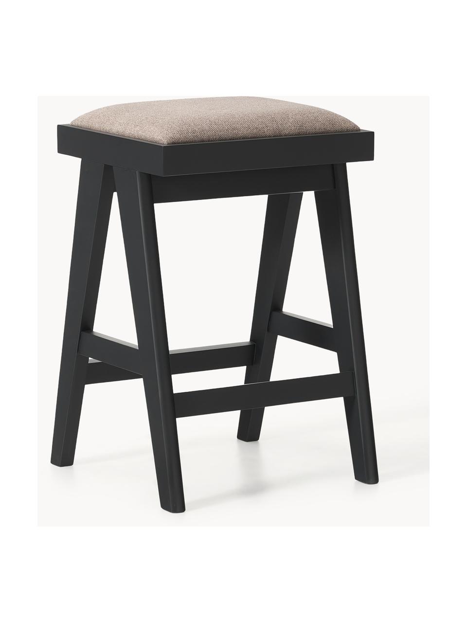 Tabouret de bar rembourré Sissi, Tissu grège, bois noir, larg. 46 x haut. 69 cm