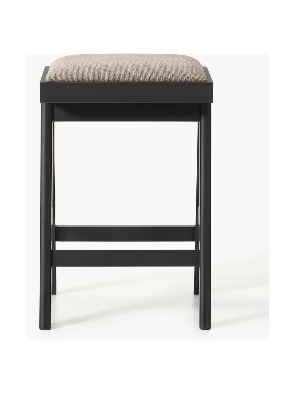 Tabouret de bar rembourré Sissi, Tissu grège, bois noir, larg. 46 x haut. 69 cm