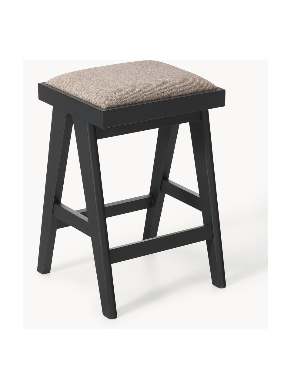 Tabouret de bar rembourré Sissi, Tissu grège, bois noir, larg. 46 x haut. 69 cm