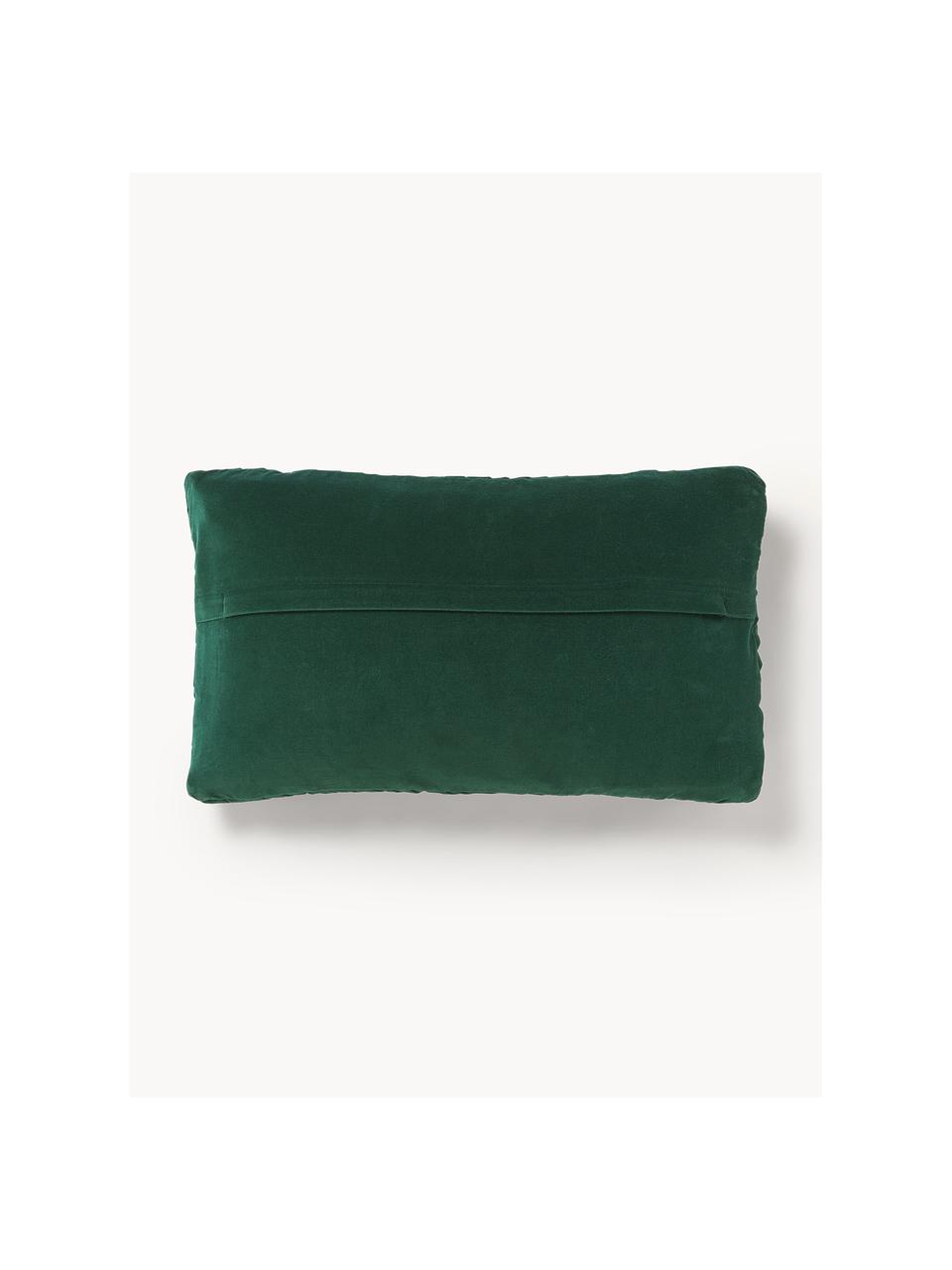 Housse de coussin 30x50 en velours texturé Sina, Velours (100 % coton), Vert foncé, larg. 30 x long. 50 cm