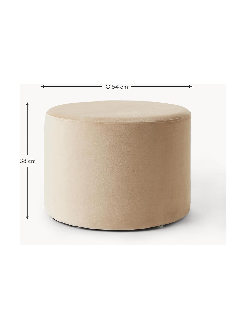 Pouf en velours Daisy, Velours beige clair, Ø 54 x haut. 38 cm